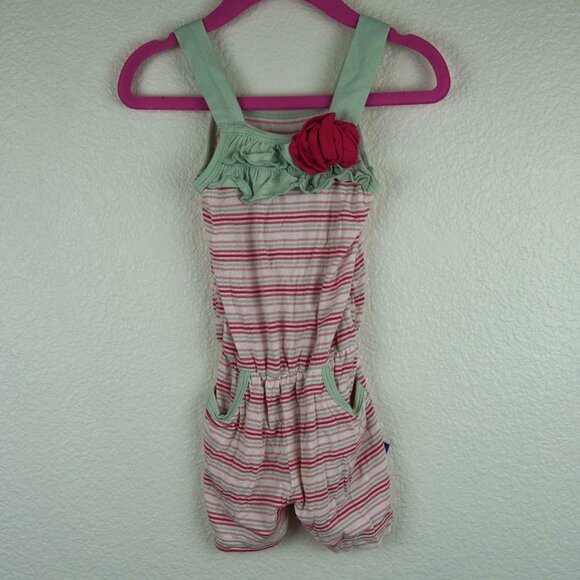 KicKee Pants Bamboo Flower Romper With Pockets 2T Girl Desert‎ Stripe - Picture 2 of 4